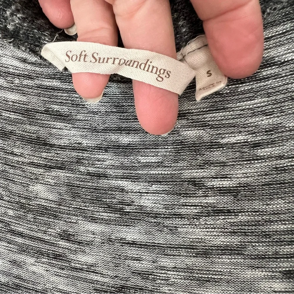 Soft Surroundings Marled Open Front Cardigan Sweater Top Pockets Small Gray